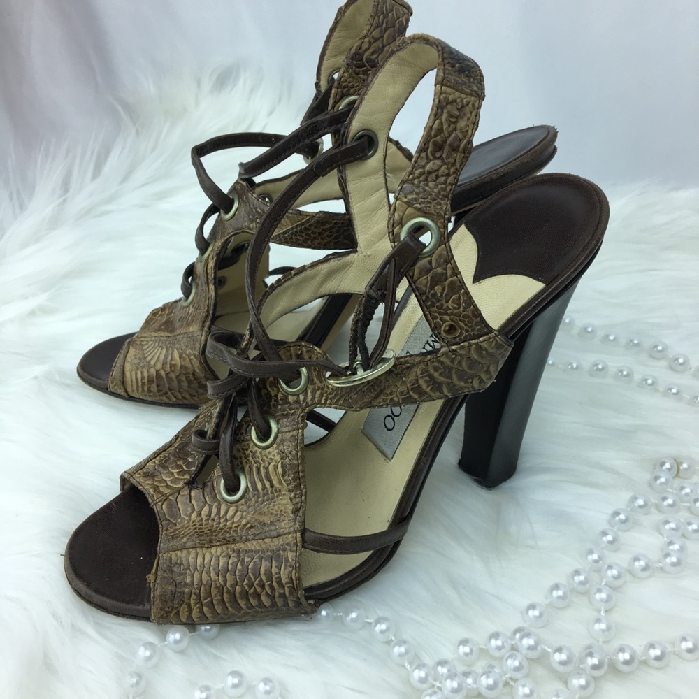 Jimmy Choo Snake skin lace up heels
